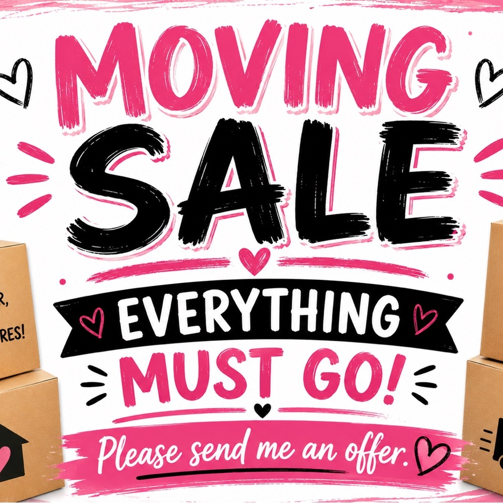 Moving Sale Sign - Pink & Black Graphic Print